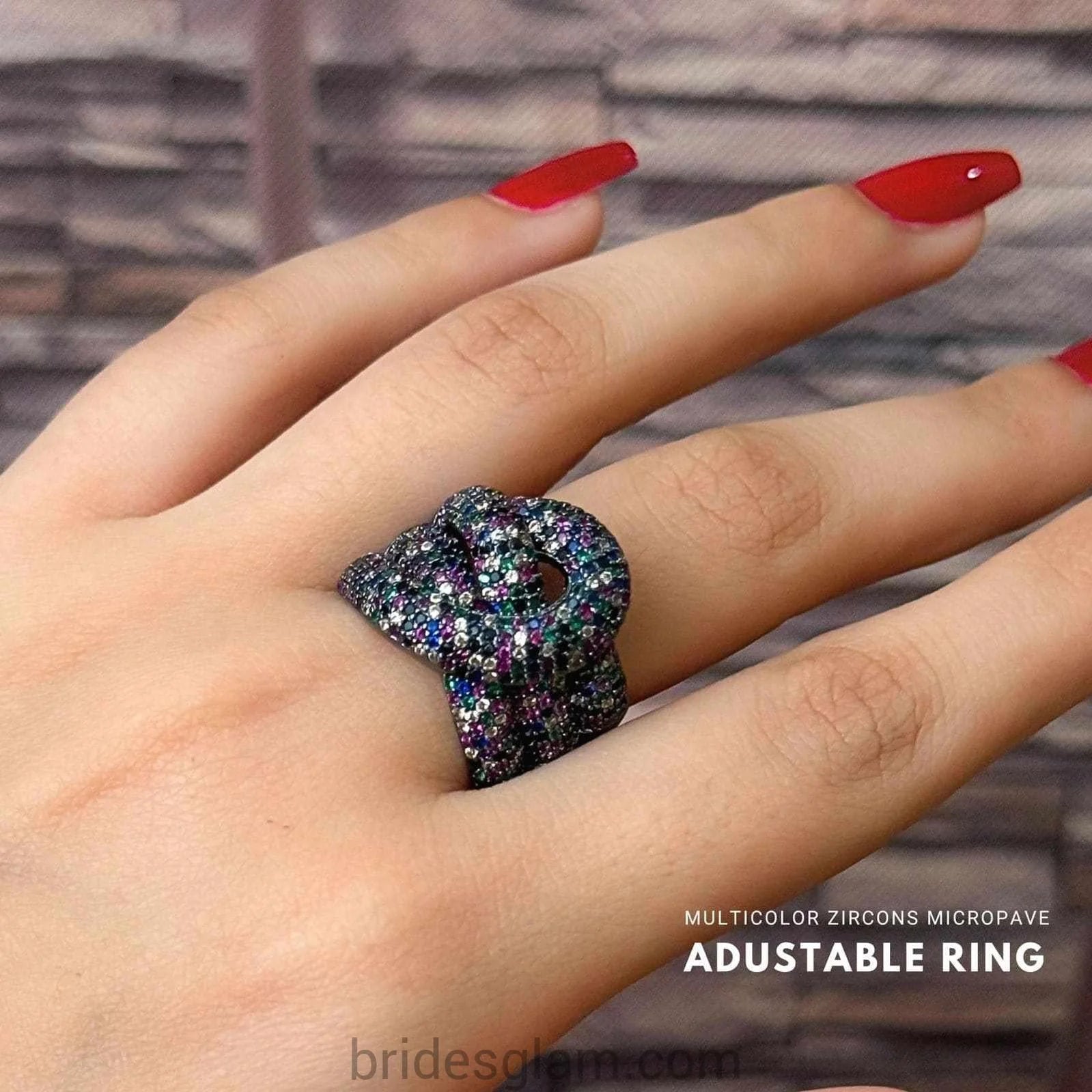Black Multicolor MC - CZ Adjustable Ring