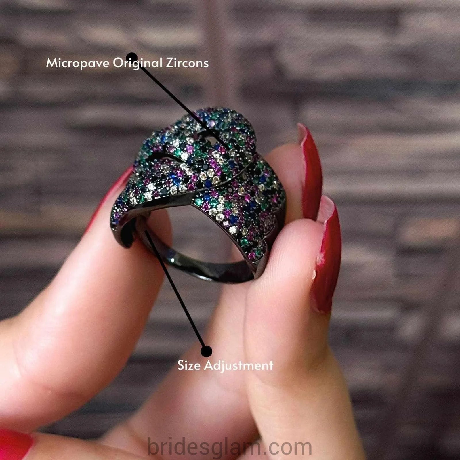Black Multicolor MC - CZ Adjustable Ring