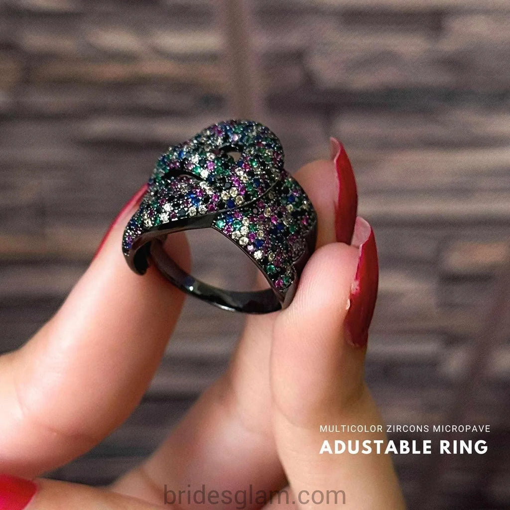 Black Multicolor MC - CZ Adjustable Ring