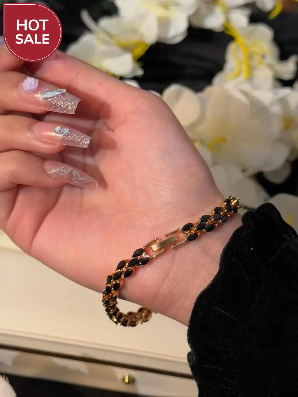 Black Cz Leaf Bracelet