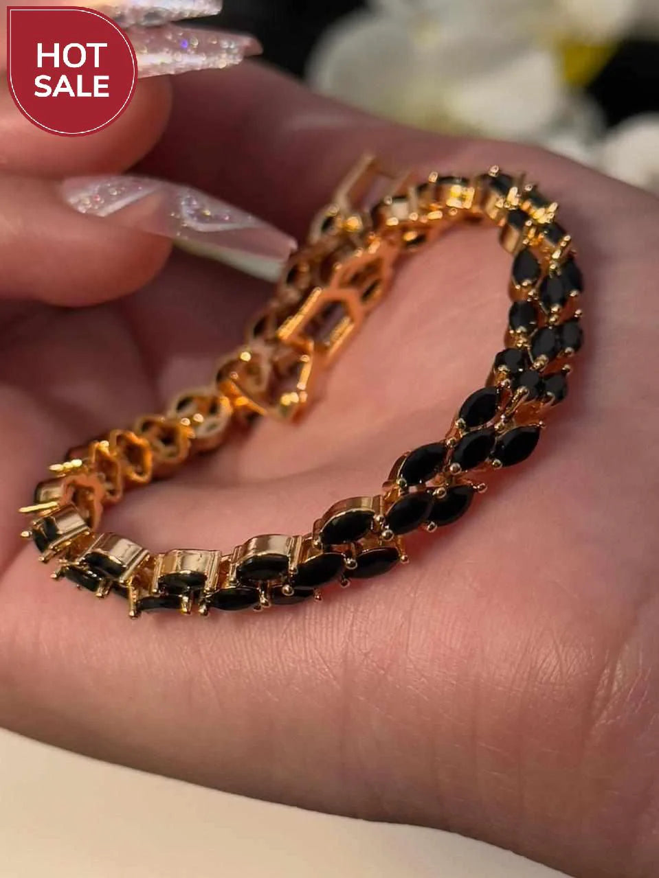 Black Cz Leaf Bracelet