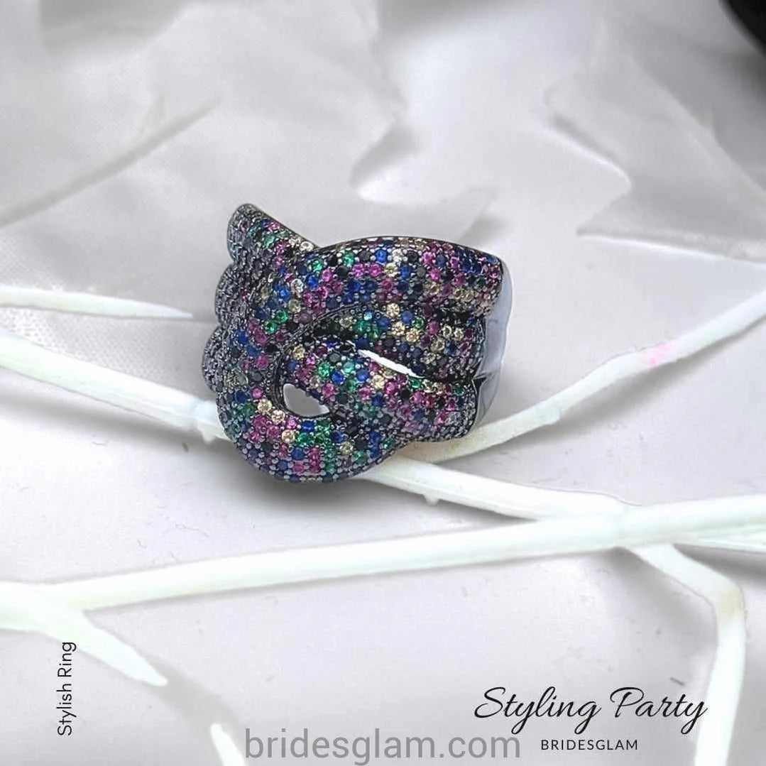 Black Multicolor MC - CZ Adjustable Ring